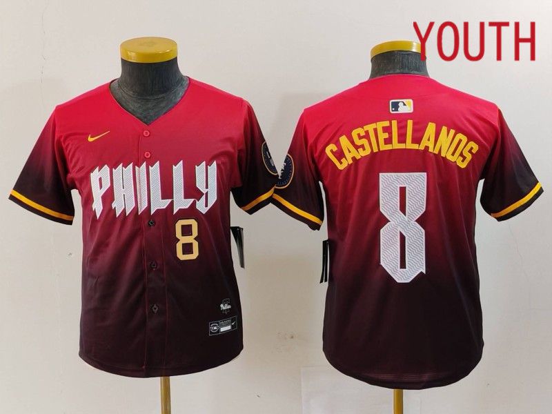 Youth Philadelphia Phillies #8 Castellanos Red City Edition 2024 Nike MLB Jersey style 2->youth mlb jersey->Youth Jersey